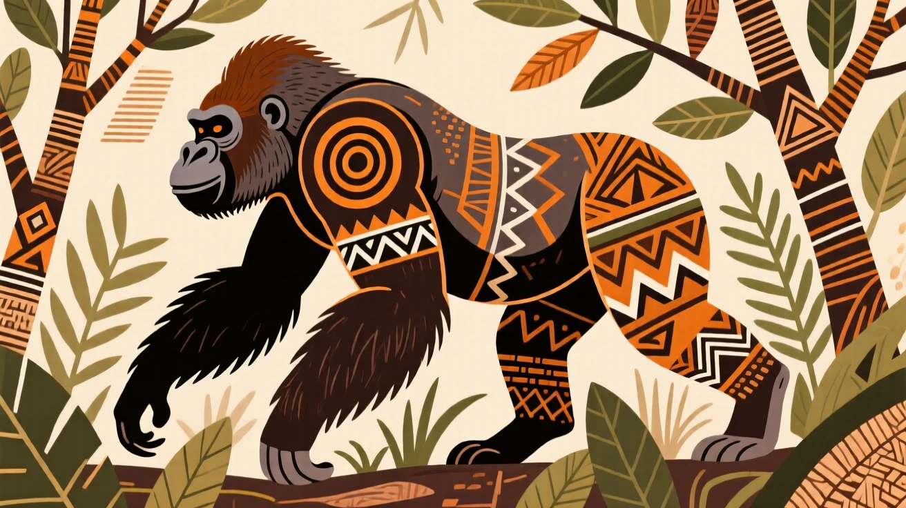 A gorilla stalking through the bush.