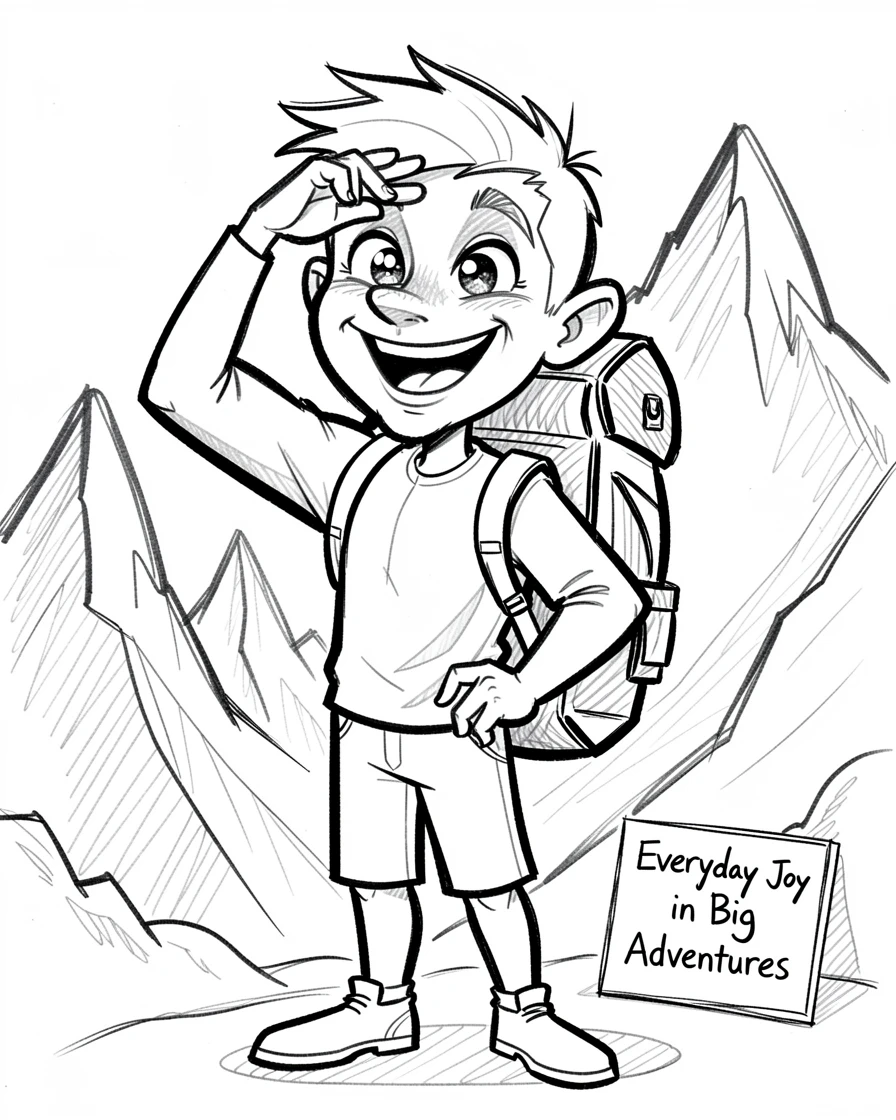 [Trending & Universal Topics] Modern lifestyle scene of a traveler with a backpack posing before an epic mountain vista, capturing everyday joy