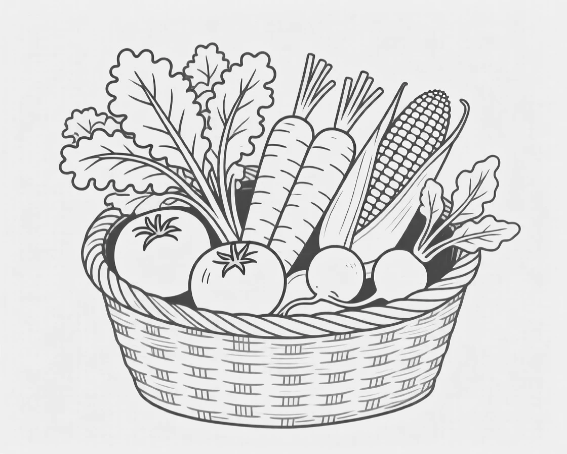 A basket of fresh vegetables from a farmers market