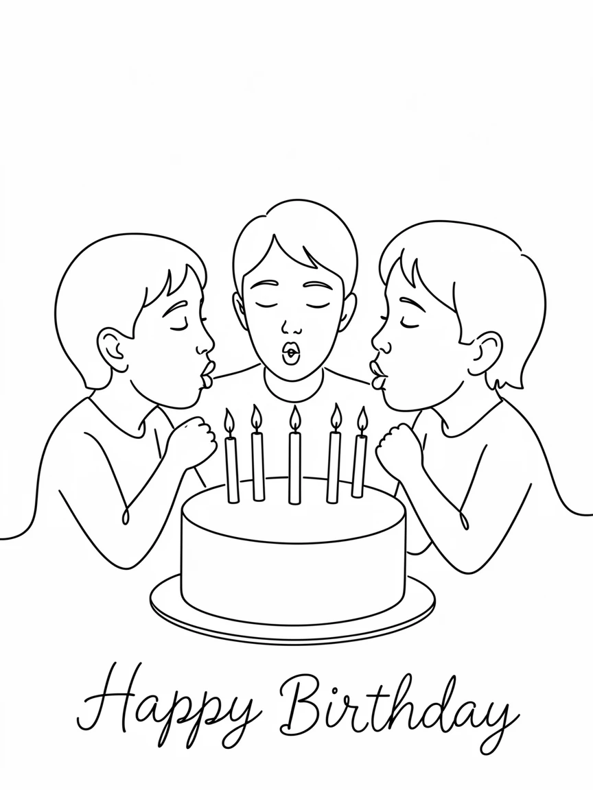 A group of children blowing out candles on a birthday cake