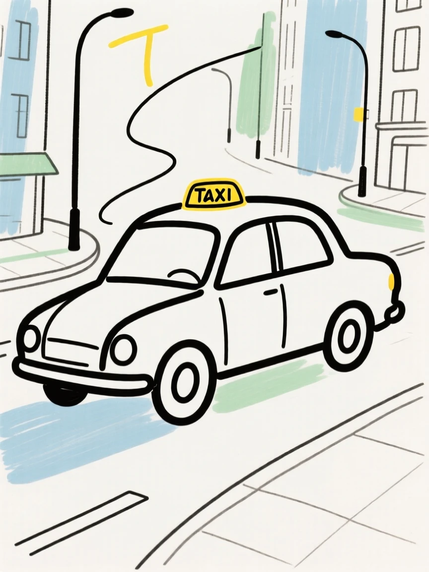 A taxi cab on a busy street