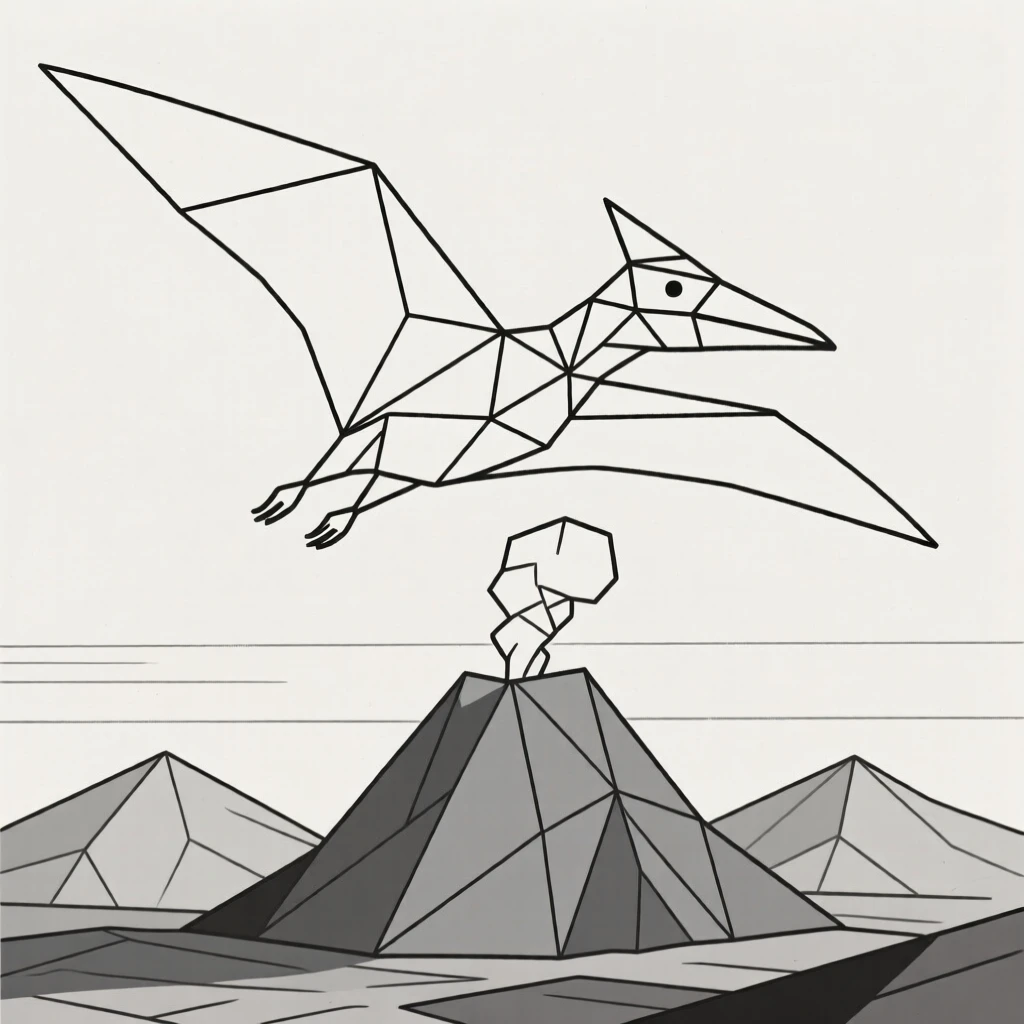 A Pteranodon soaring above a volcanic landscape