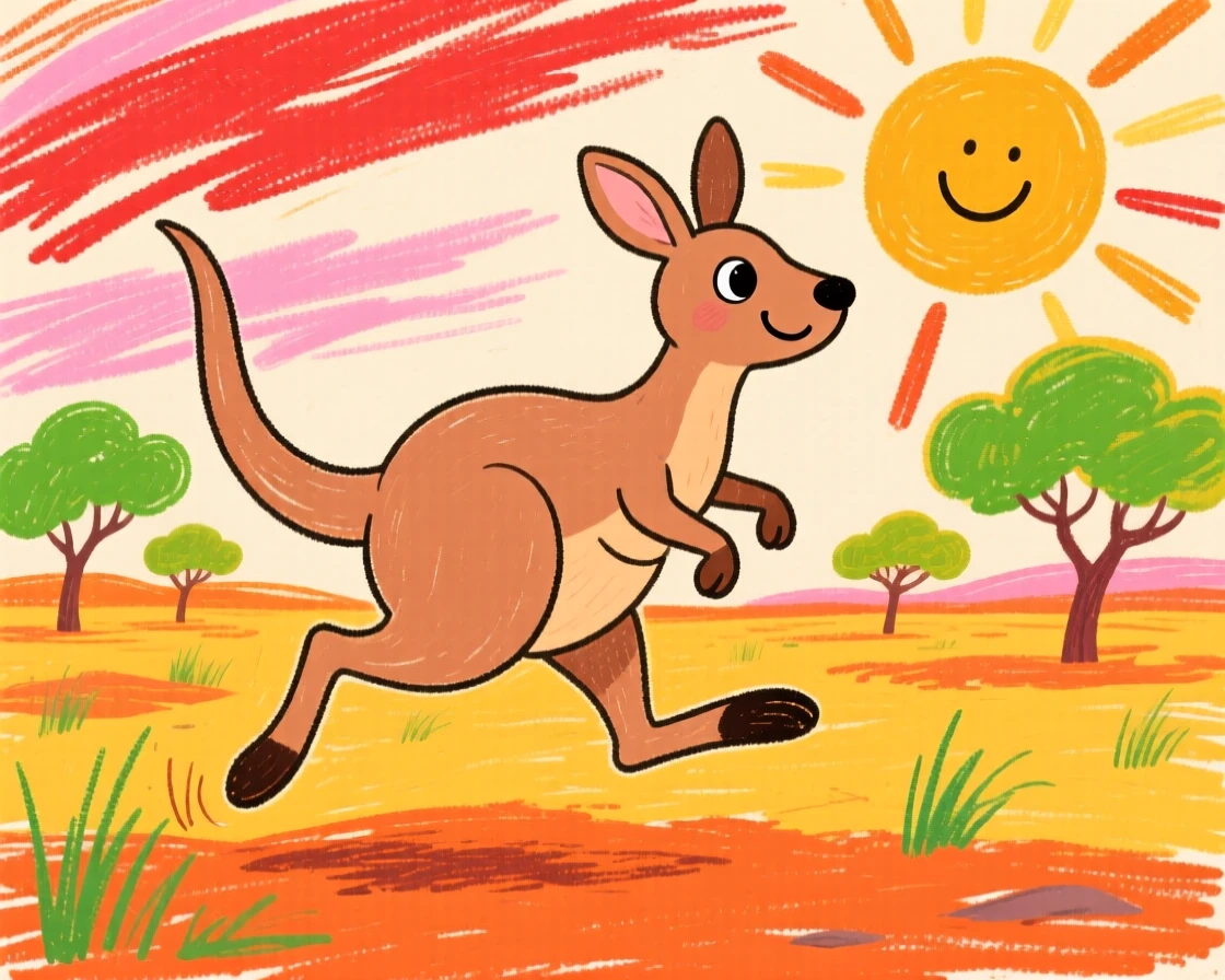A kangaroo hopping through the outback at golden sunset on the African plains.
