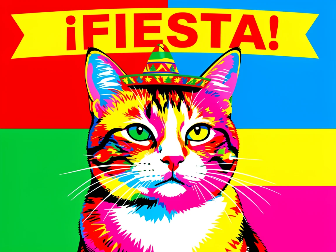 Cat wearing a tiny sombrero at a fiesta