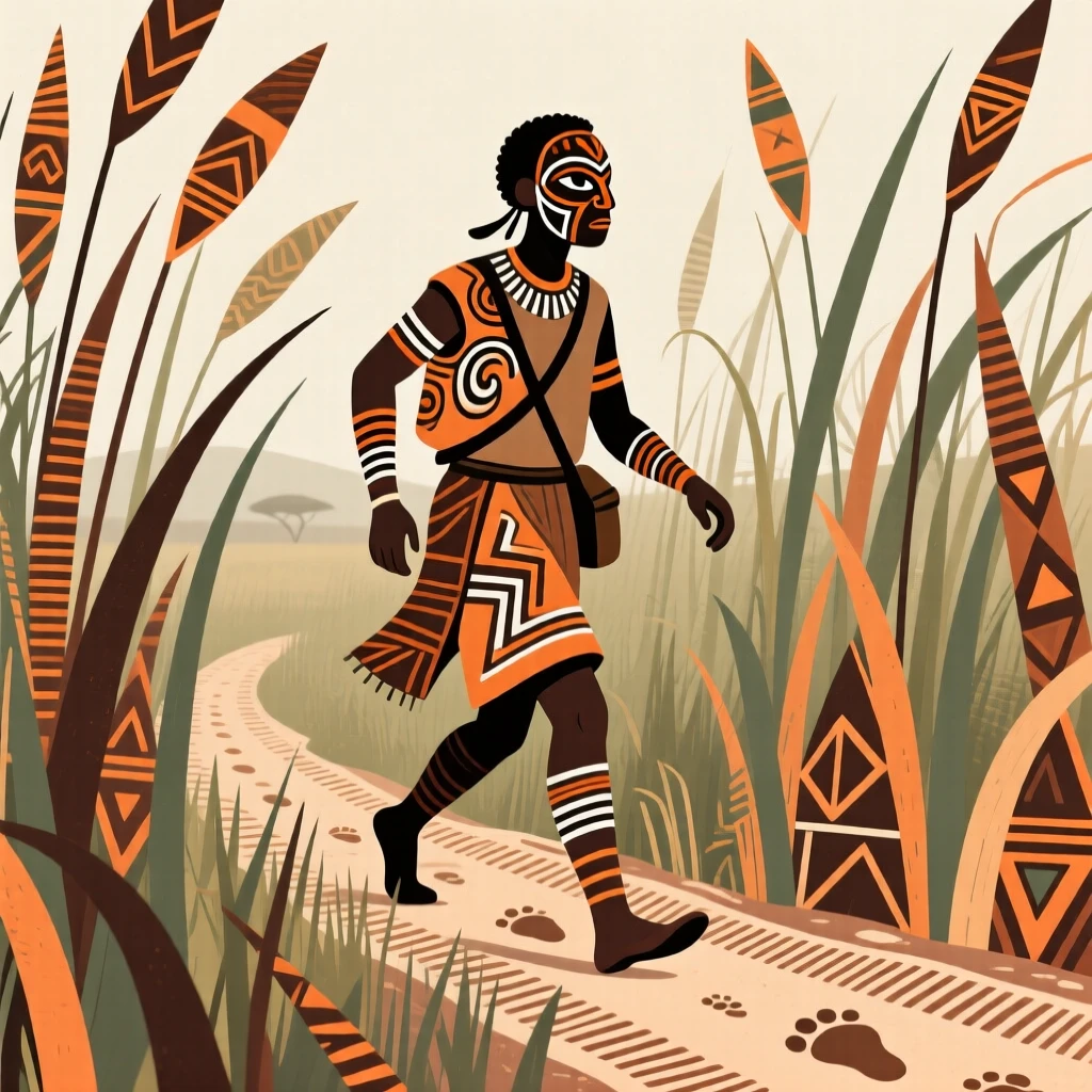 A safari guide following a trail through the tall grass.