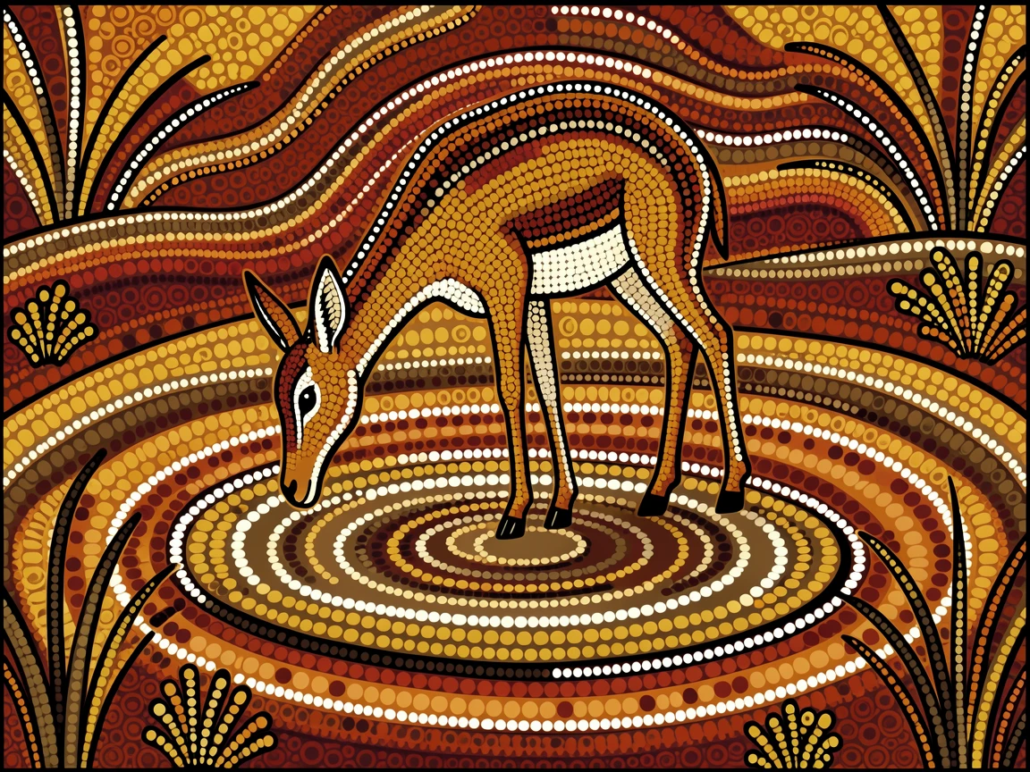 A gazelle drinking from a quiet watering hole