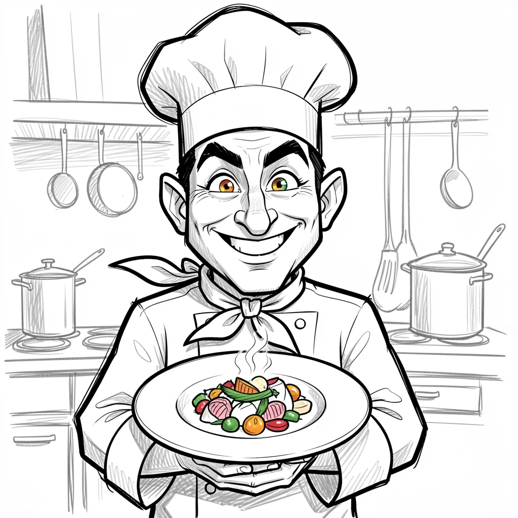 [Trending & Universal Topics] Modern lifestyle scene of a chef presenting a beautifully plated gourmet dish with pride, capturing everyday joy