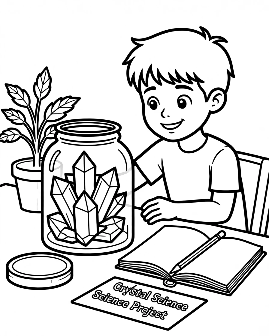 A child growing crystals in a jar for a science project