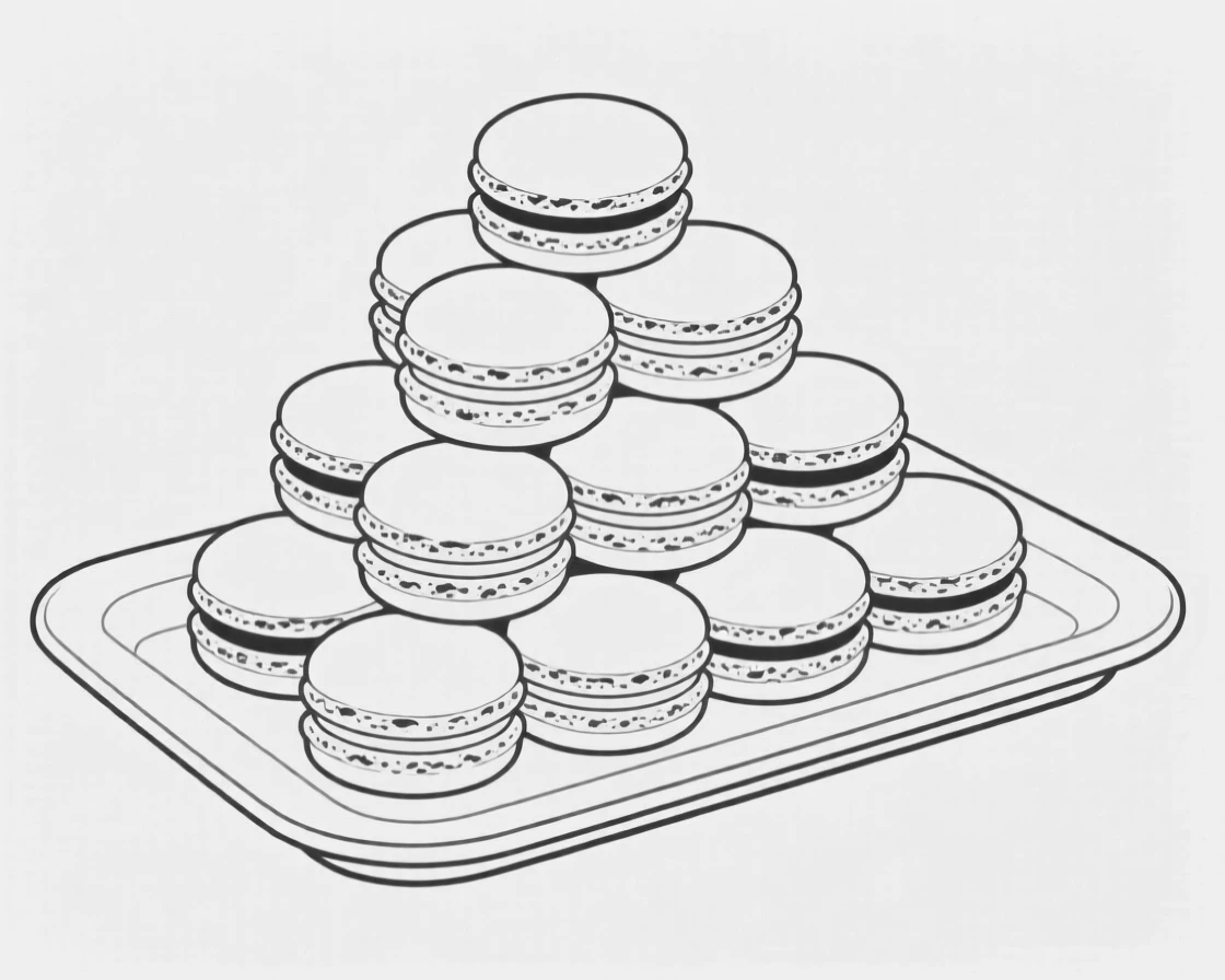 A tray of macarons stacked in a pyramid