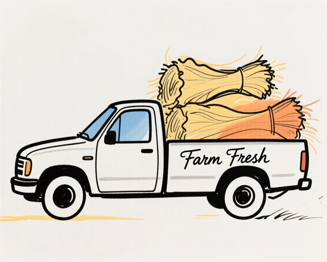 A pickup truck loaded with hay