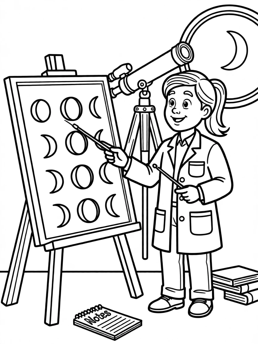 A scientist studying the moon's phases with a chart