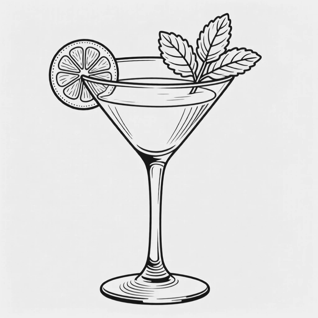 A cocktail glass garnished with a citrus twist and fresh mint