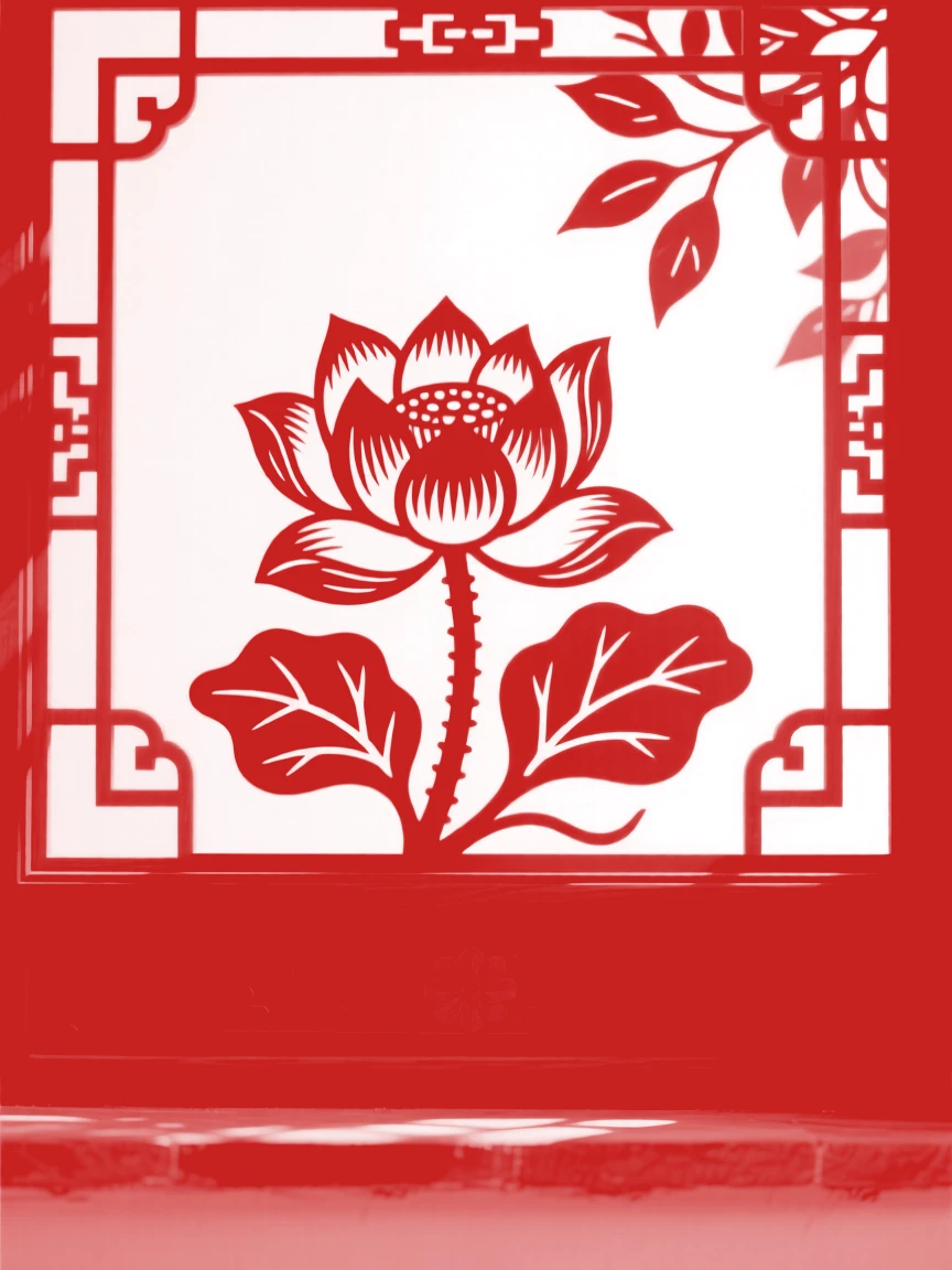 A single lotus bloom resting on a carved wooden windowsill, as soft light filters through the surrounding leaves.