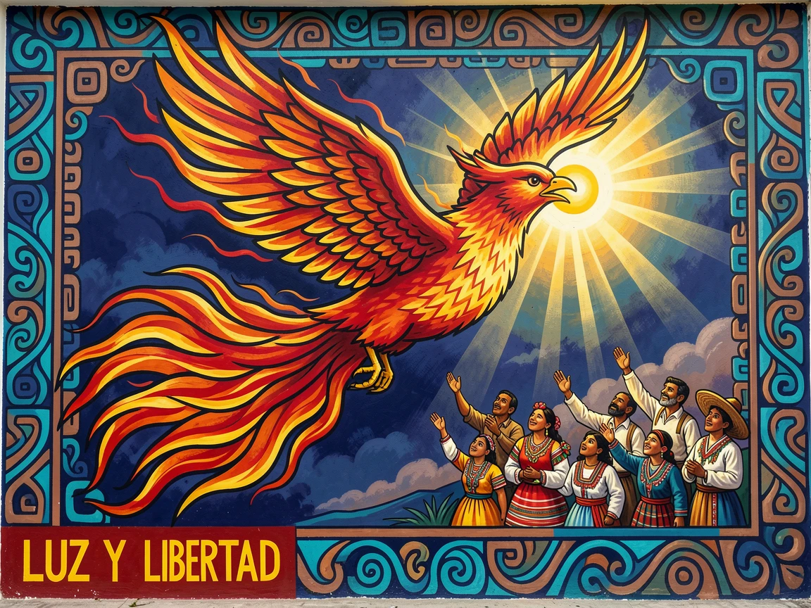 A legendary firebird carrying light across the night sky