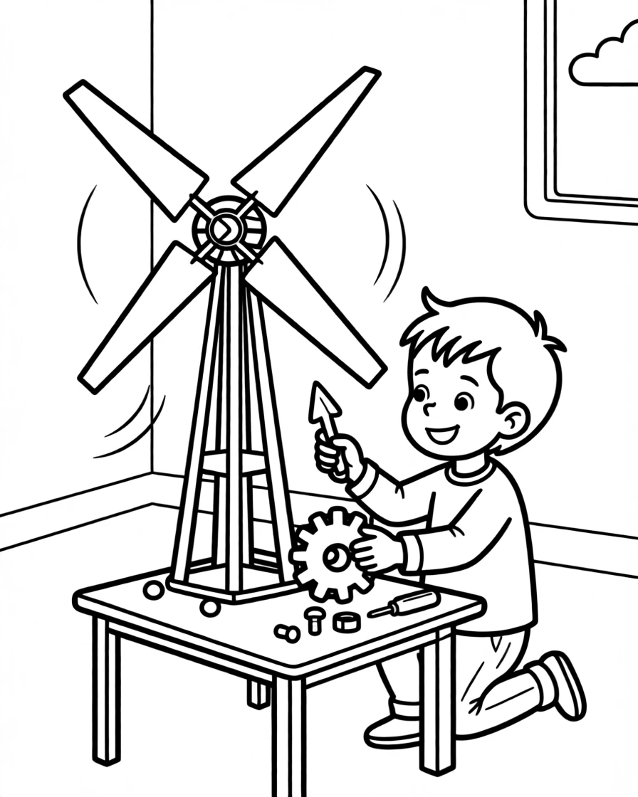 A young inventor building a working model windmill