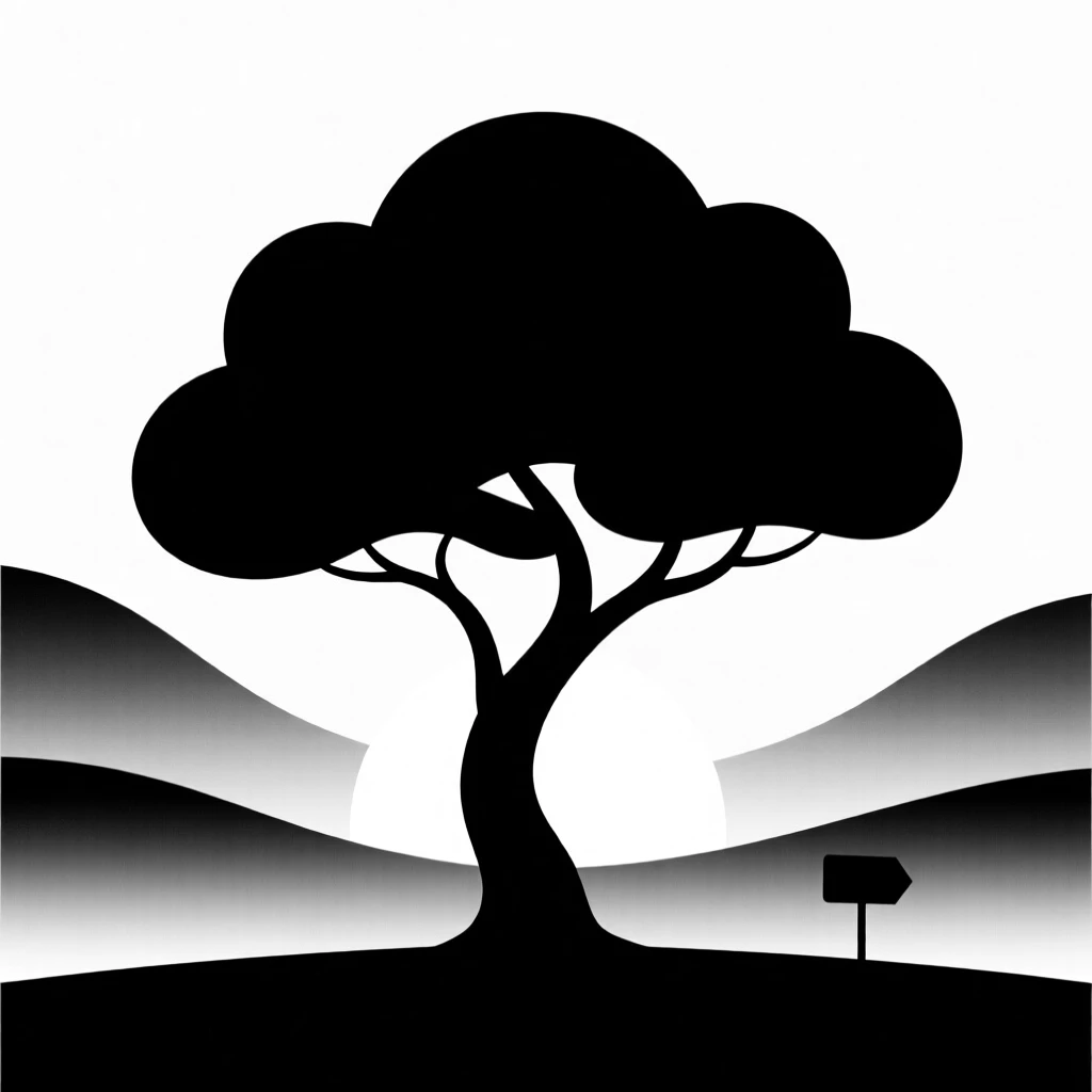 A lone tree silhouetted against a sunset.