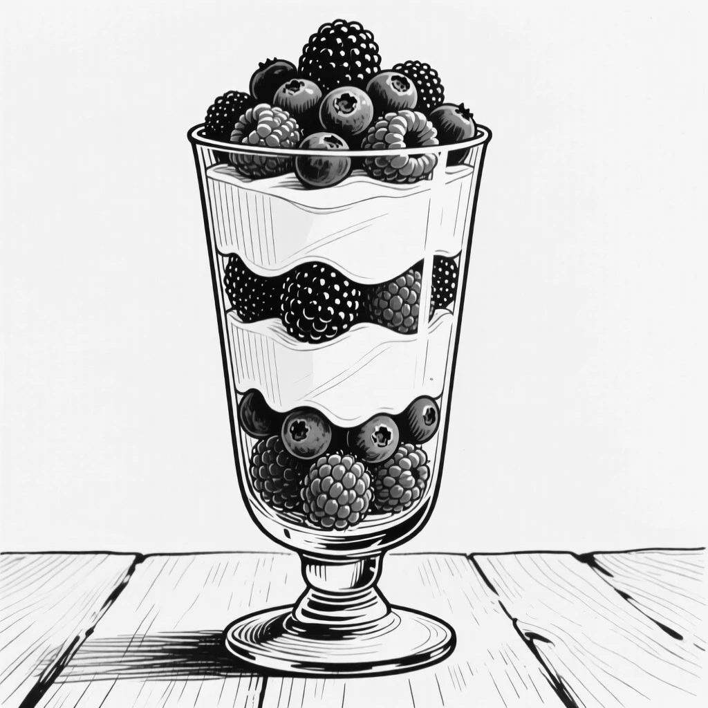 A bowl of fresh berries and yogurt layered in a glass parfait.