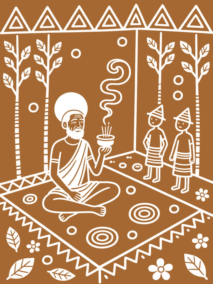 An elderly priest in a courtyard filled with the scent of incense.
