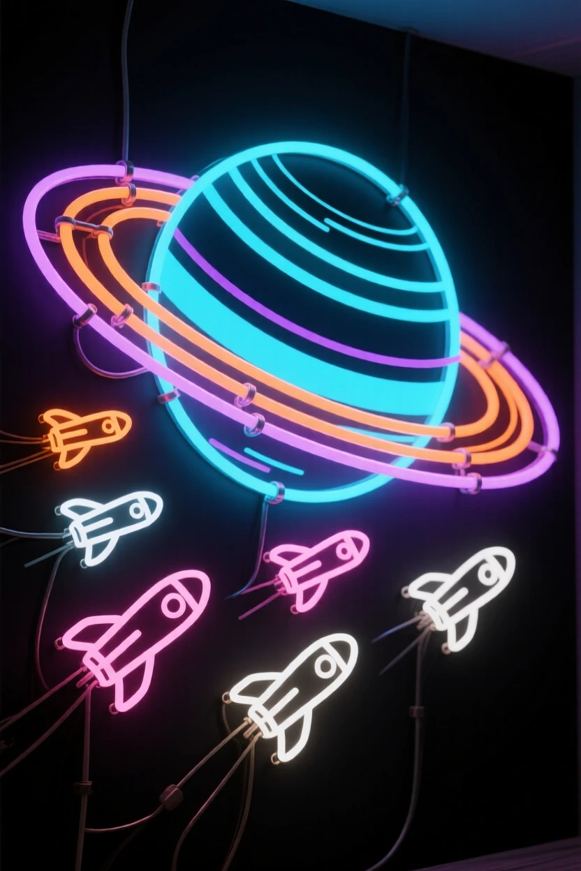 A fleet of small probes exploring the rings of a gas giant.