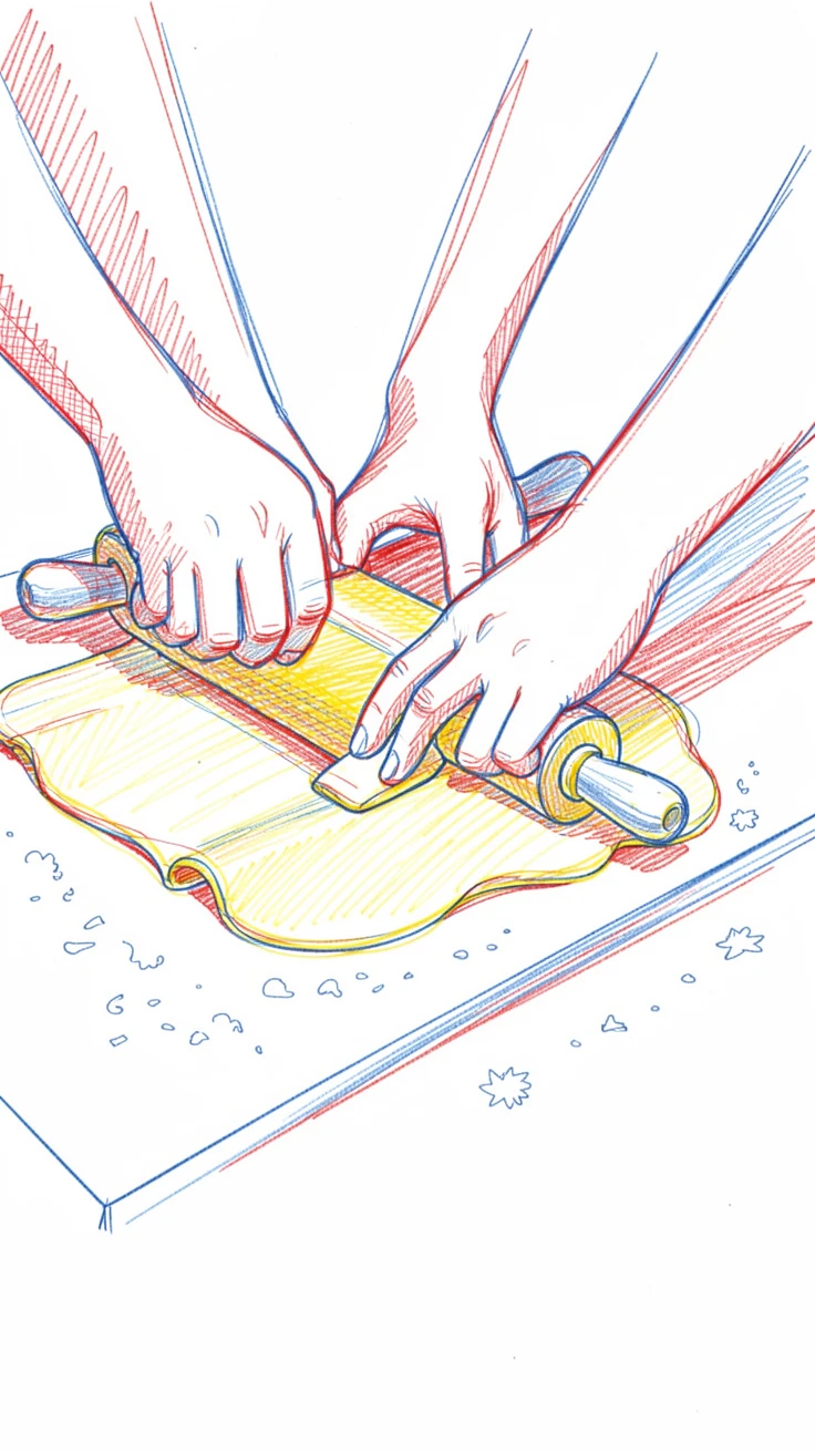 A close-up of fresh pasta being hand-rolled and cut on a floured counter