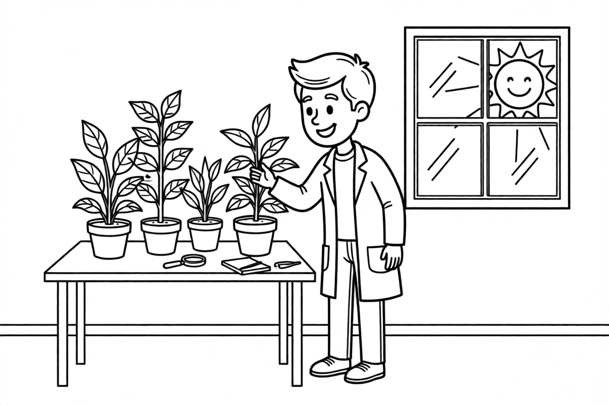 A scientist testing how plants grow toward sunlight