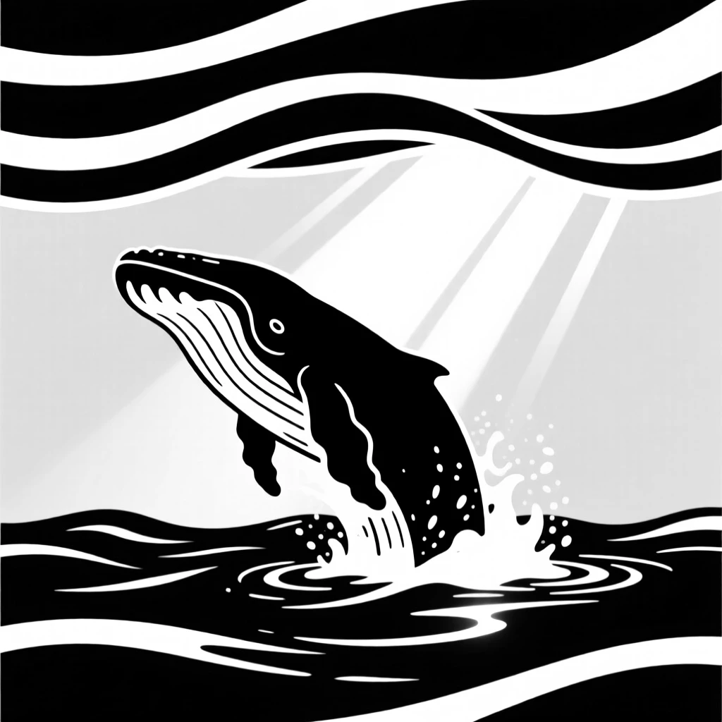 A humpback whale breaching beneath sunlit ocean waves.