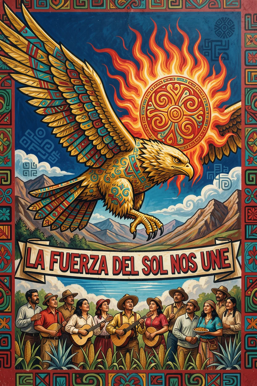 A mythical eagle carrying the sun across the sky