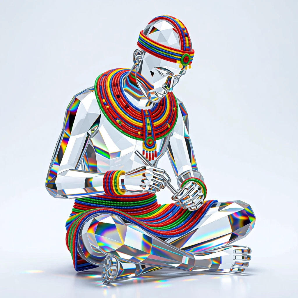 A traditional Kenyan Maasai beadwork craftsman creating vibrant jewelry.