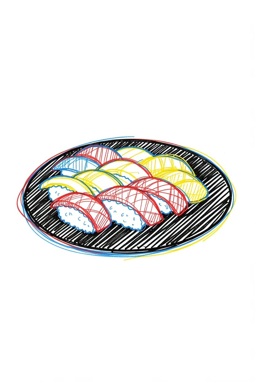 A vibrant sushi platter arranged like a work of art on a black plate