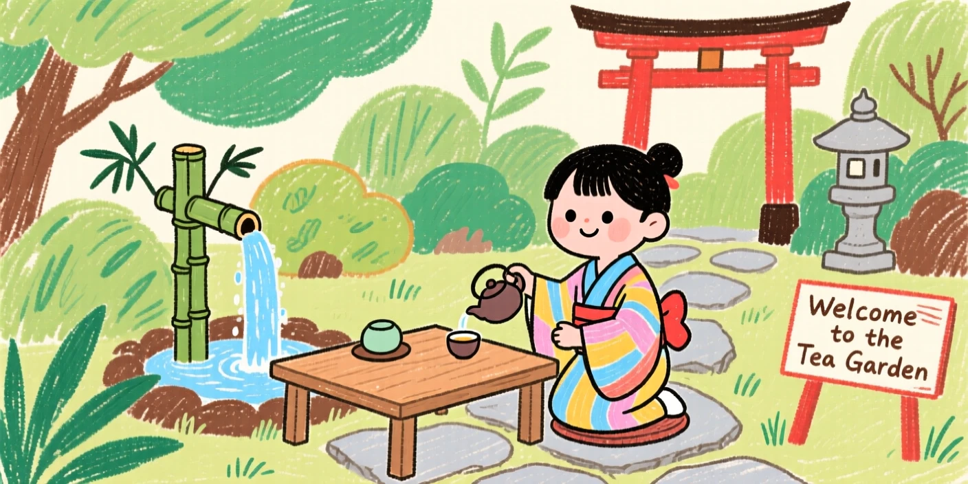 A tea ceremony being performed in a quiet Japanese garden.