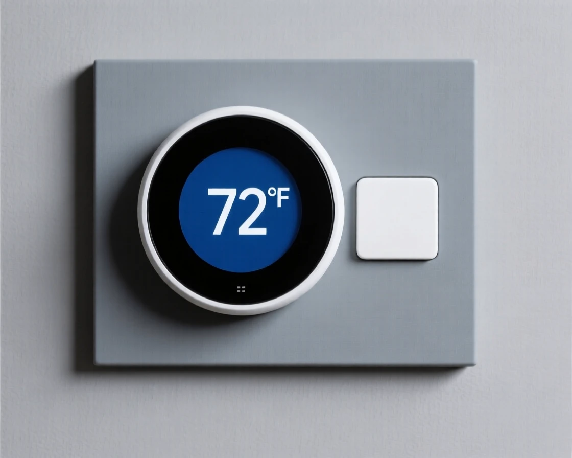 A smart thermostat displayed on a wall