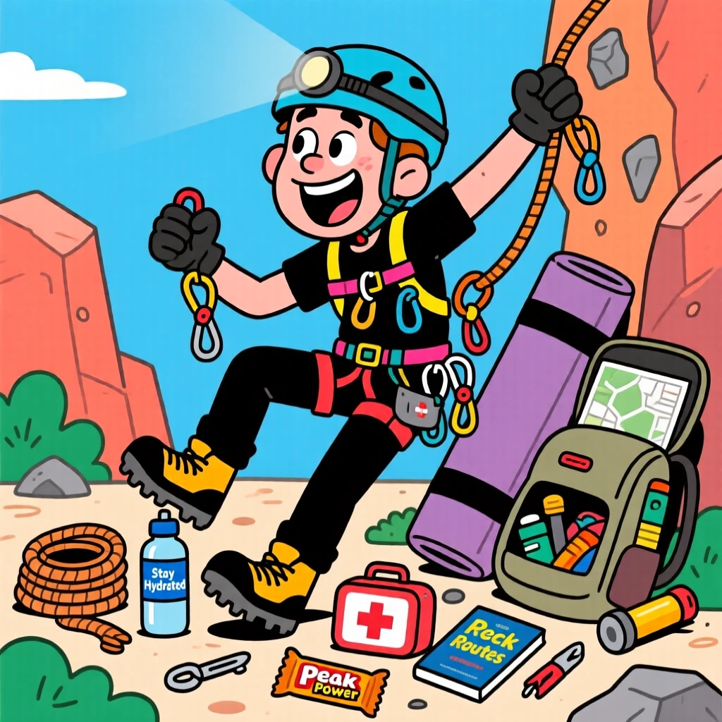 An everyday-life snapshot of a weekend rock climber, surrounded by all the tools of their craft, surrounded by a delightful mess of supplies.