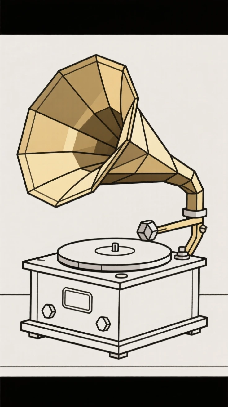 A vintage gramophone with a large brass horn
