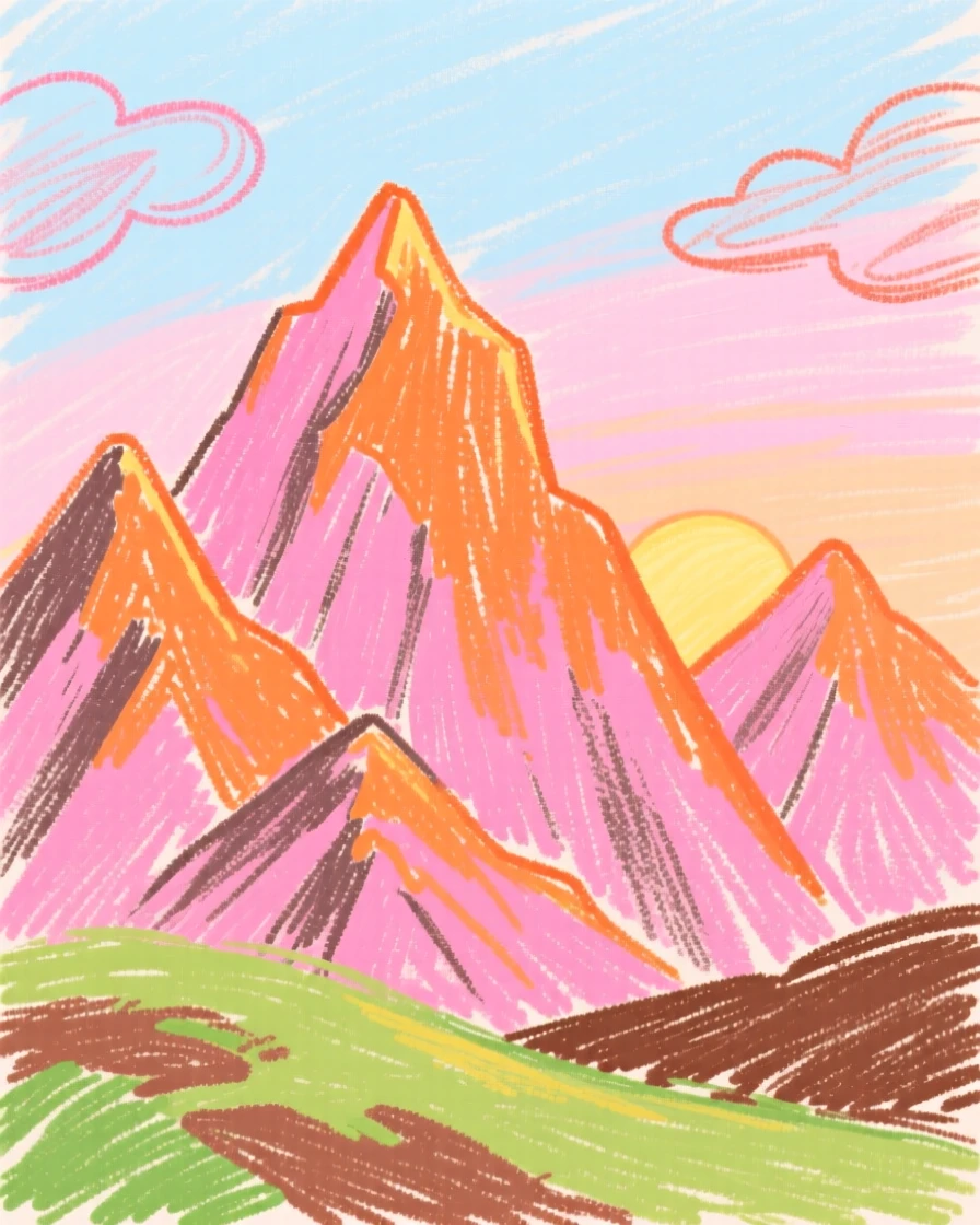 Jagged peaks glowing orange and pink at sunrise.