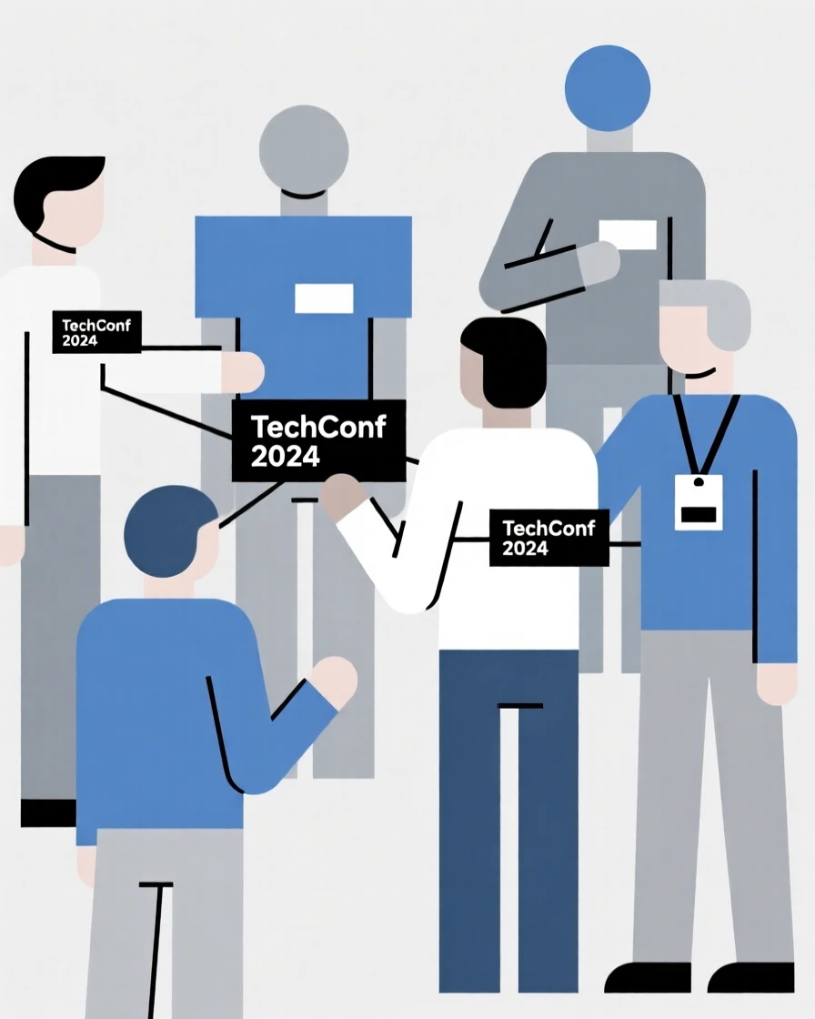 A group of people networking at a tech conference