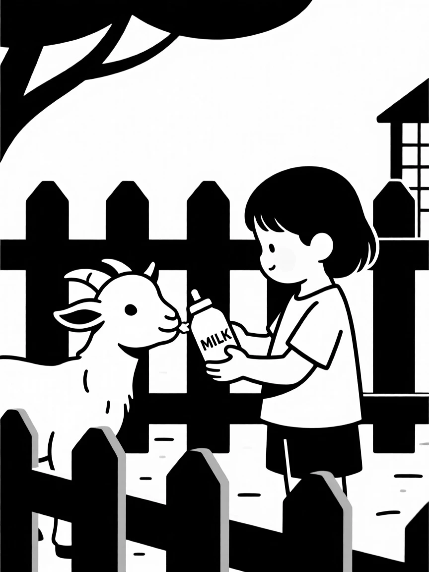 A child feeding a baby goat at a petting zoo.