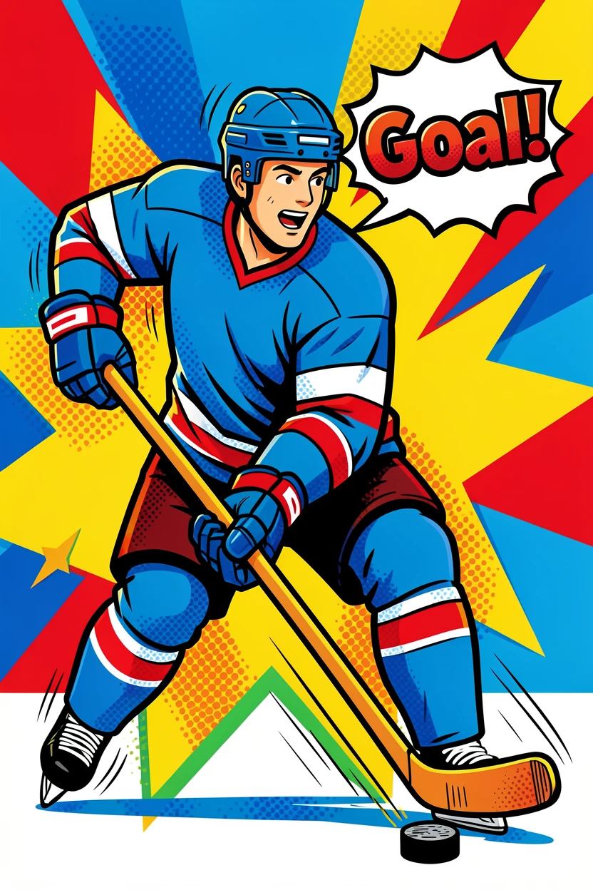 An ice hockey player scoring a dramatic goal