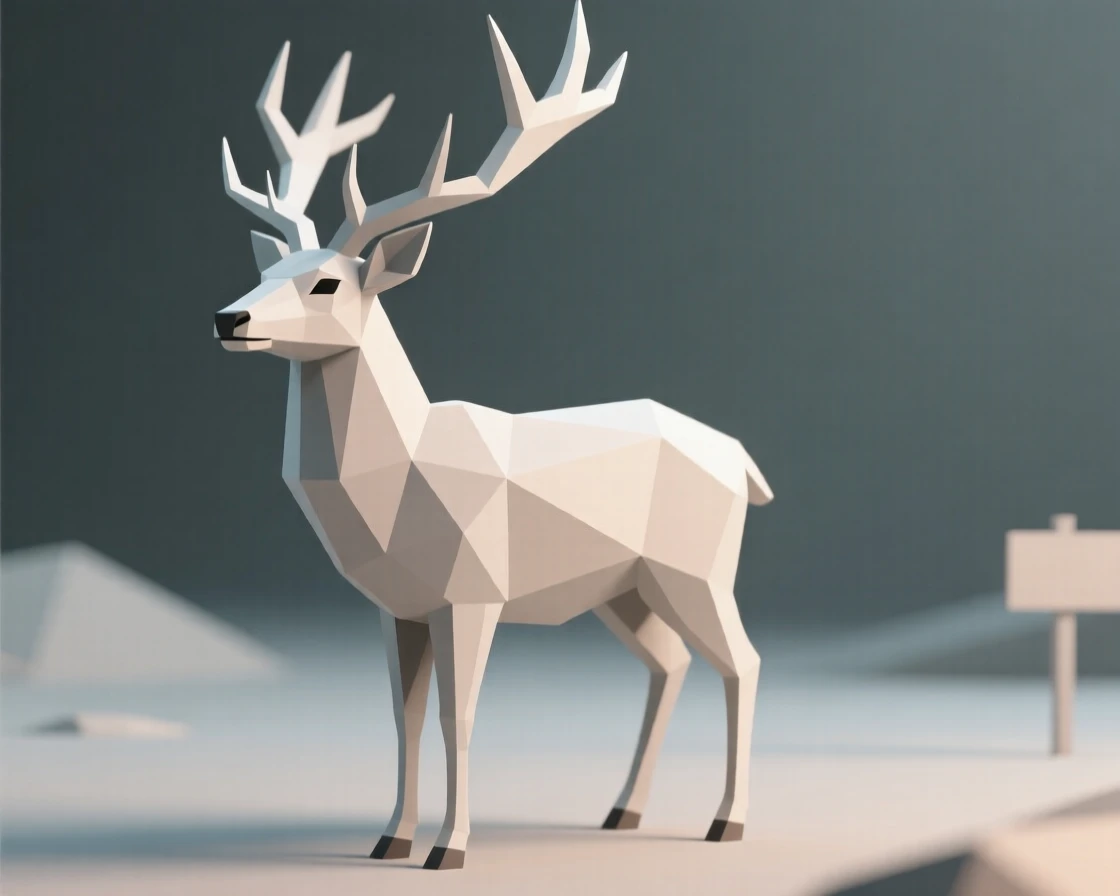 A stag with towering antlers standing alert, beneath a soft golden sunrise. the composition centers the subject with a shallow depth of field. The scene feels calm and majestic.