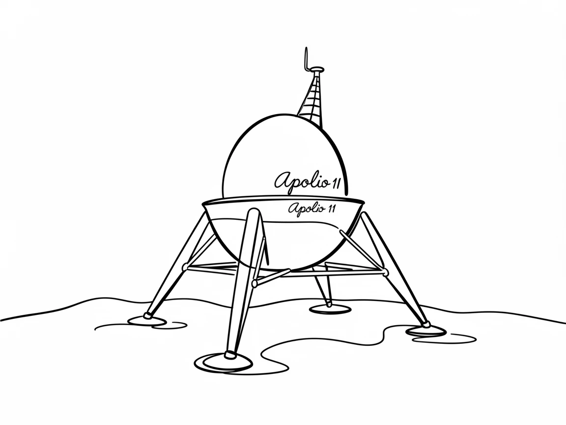 A lunar lander resting on the dusty gray surface of the moon