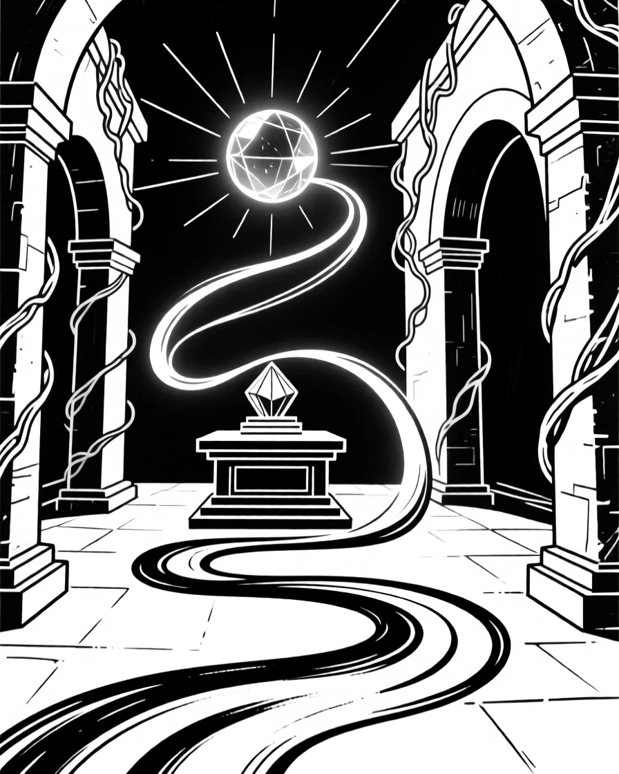 A hidden temple where a glowing crystal orb floats above an altar.