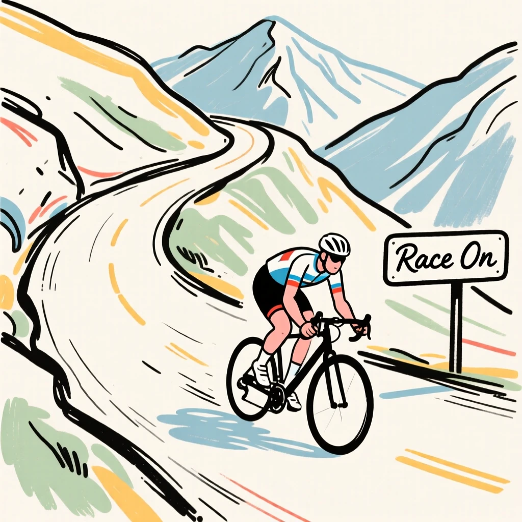 A cyclist racing down a winding mountain road.
