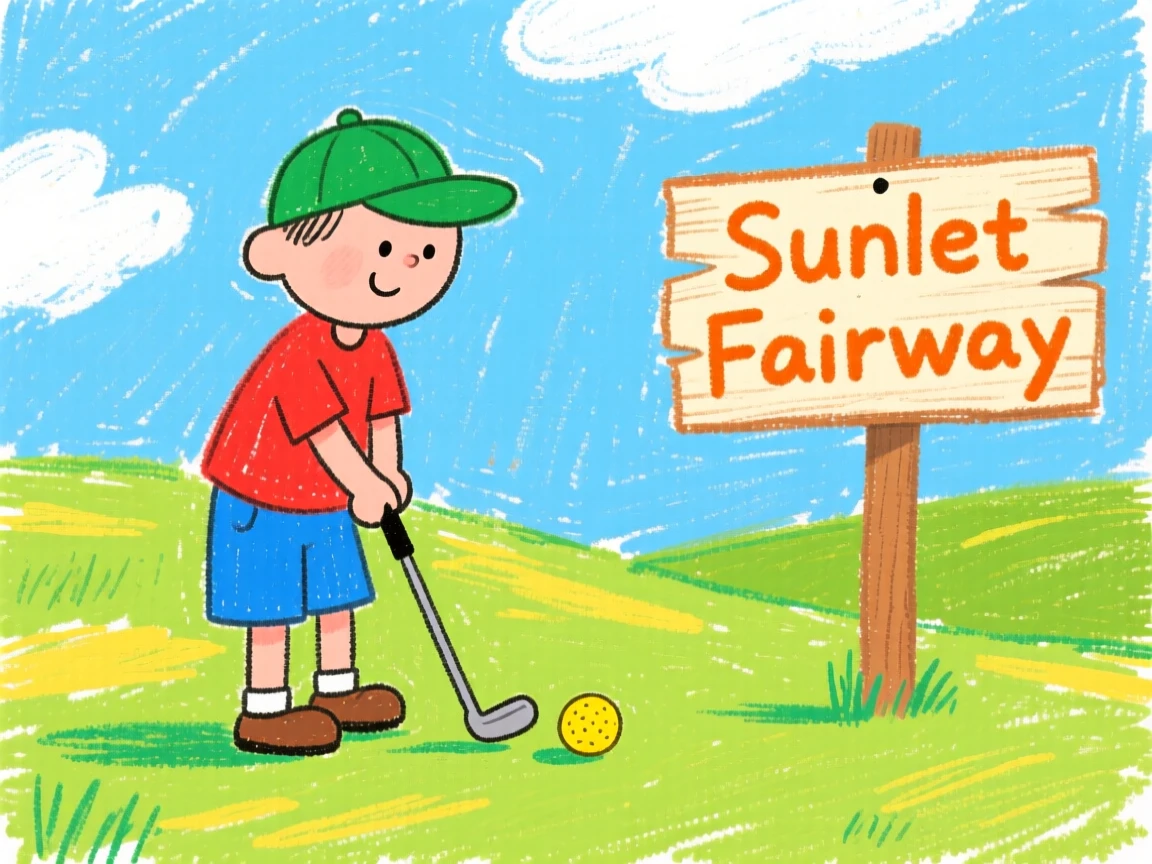 A golfer lining up a putt on a sunlit fairway.