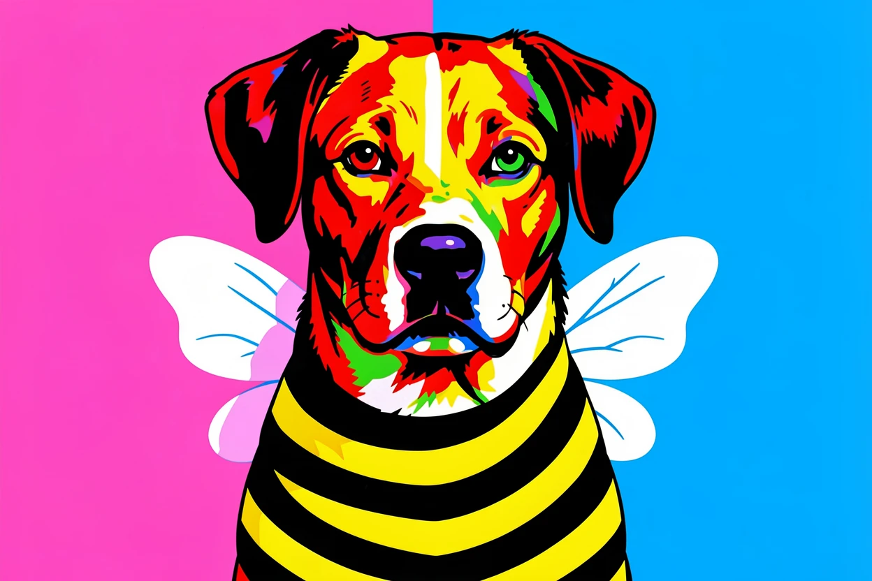 Dog dressed as a bumblebee with tiny wings
