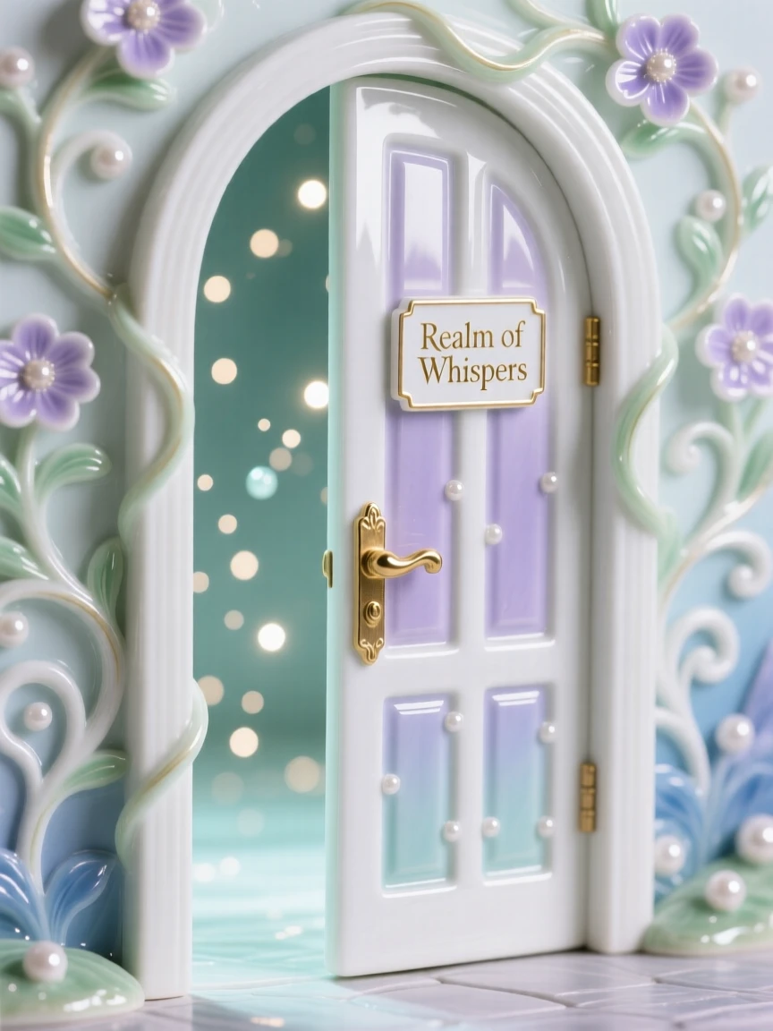A magical secret door opening into a magical realm, sparkling motes of light drifting through the air.