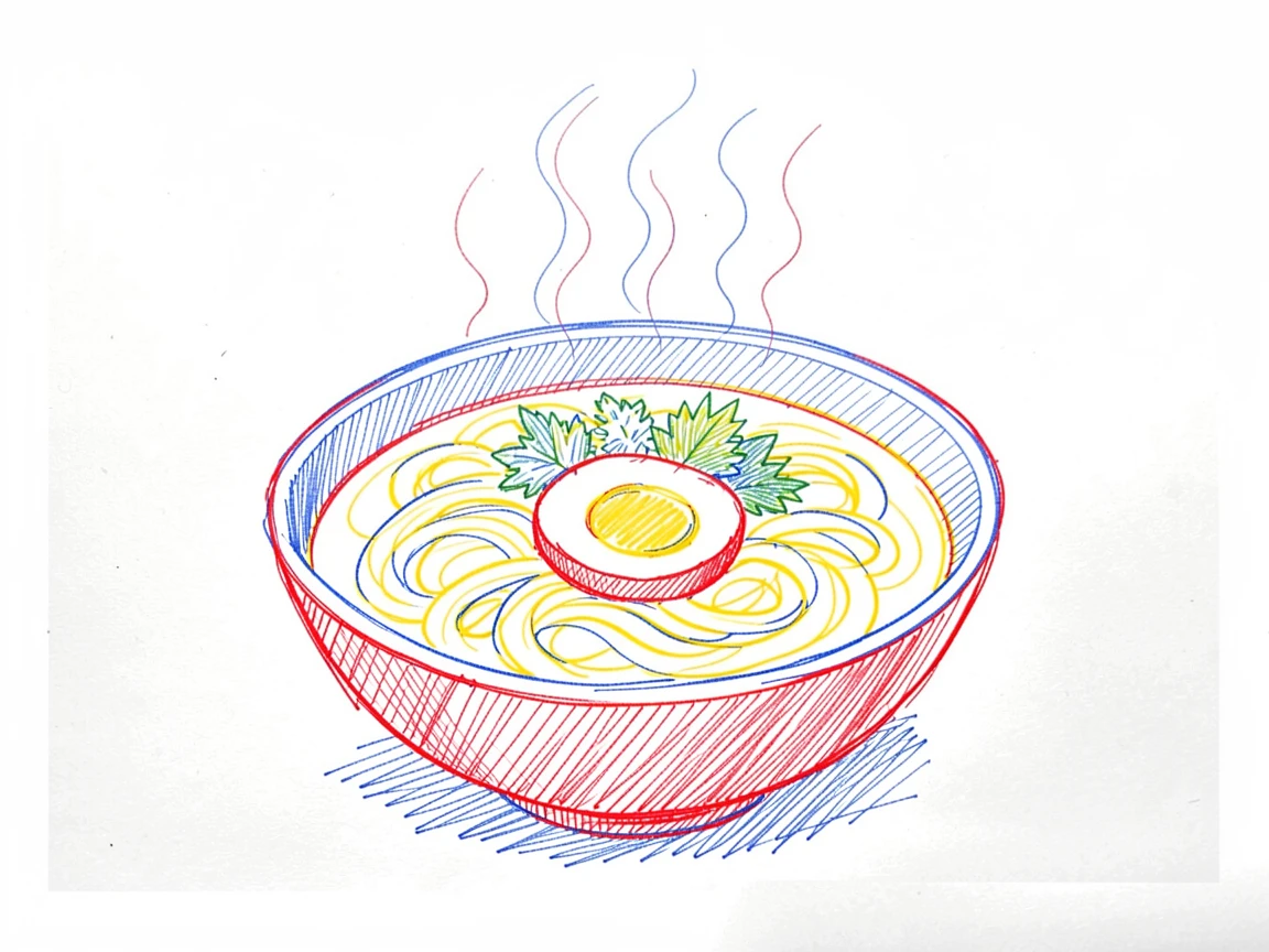 A steaming bowl of ramen with a soft-boiled egg and fresh herbs