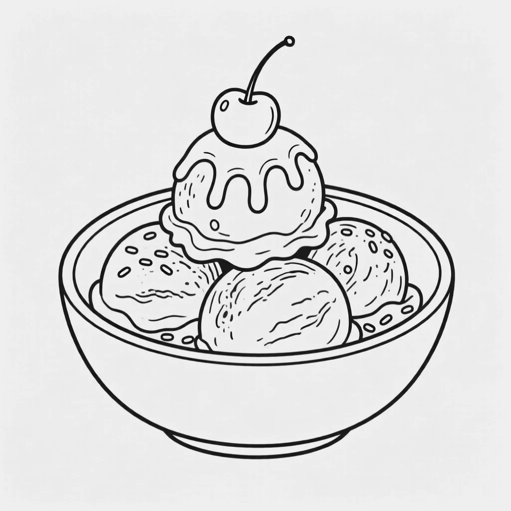 A bowl of ice cream with multiple scoops and toppings