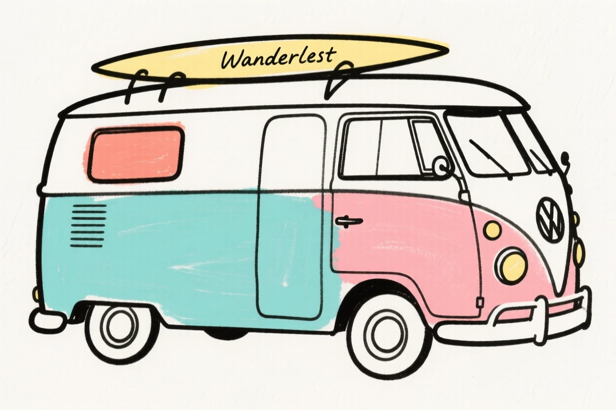 A vintage van painted colorfully