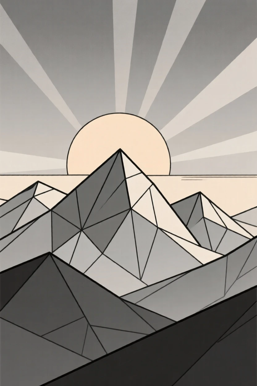 A dramatic mountain range at sunrise