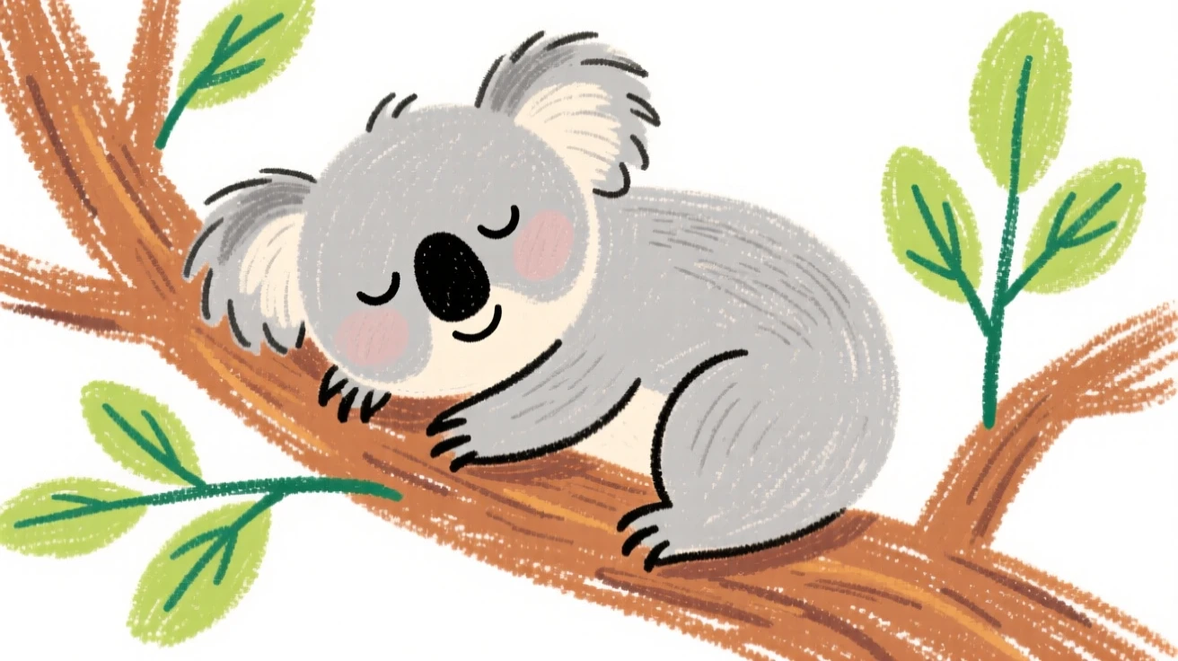 A koala clinging sleepily to a eucalyptus branch.