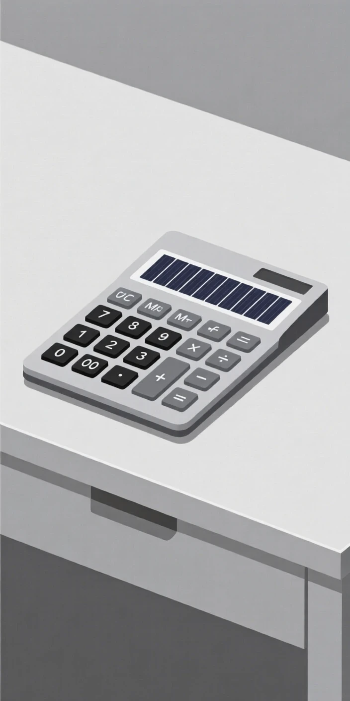 A solar-powered calculator on a desk